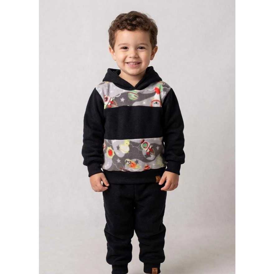 Conjunto Infantil Menino Inverno Microsoft com Capuz Estampado