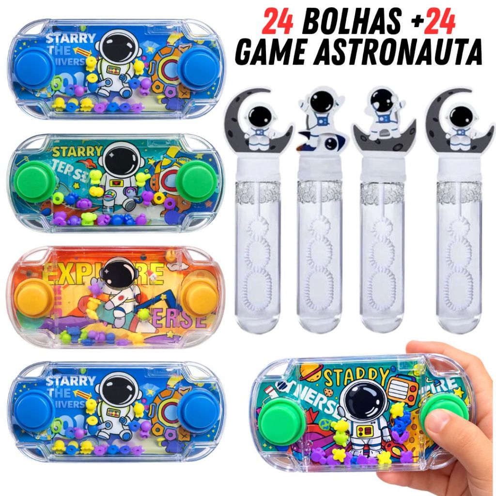 Lembrancinha Astronauta 48 Brinquedos / 24 Bolhas De Sabão + 24 Water Game Aquaplay Kit Festa Lembrancinha Prenda