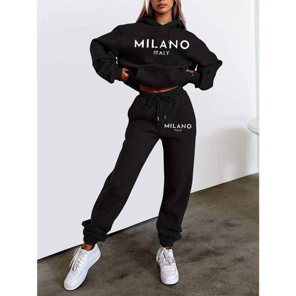Conjunto Moletom Feminino Jogger E Hoodie Milano - Estilo Gringo Streetwear Blogueira Luxo
