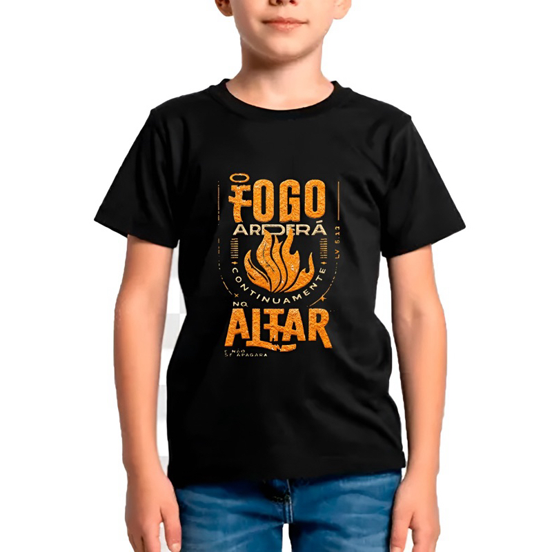 Camiseta Infantil Congresso Jovem a Chama da Fé que nunca se apaga 100% Algodão Unissex Camisa Premium