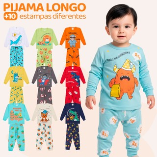 Kit Sortido 2, 6 ou 10 Peças Pijama Manga Longa Bebê Menino Comprido Infantil Masculino D…
