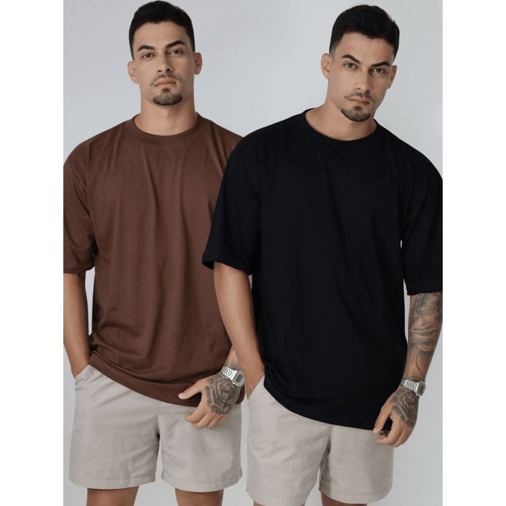 Kit 2 Camiseta Oversized Masculina Streetwear Lisa Algodão Básica Golinha Básico Premium Algodão Casual Streetwear Prima