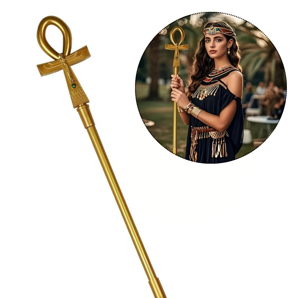 Bastão de Festa Deuses do Egito, Cetro de Faraó, Cetro Chave da Vida, Cetro Ankh de Festa
