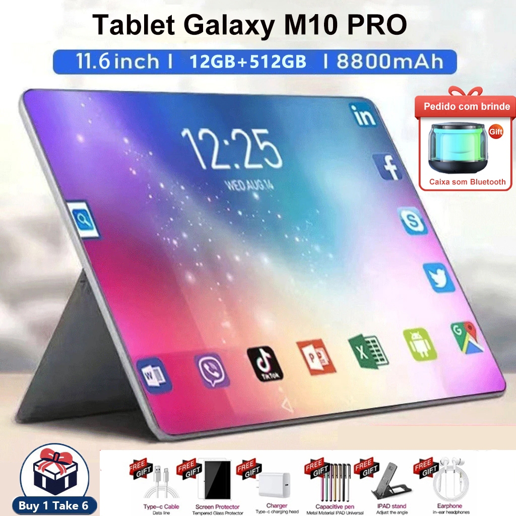 {presente alto-falante}Tablet Galaxy M10pro Android 13 512gb 12gb Ram5g WiFi Bluetooth Fones de Ouvido Tela11.6HD