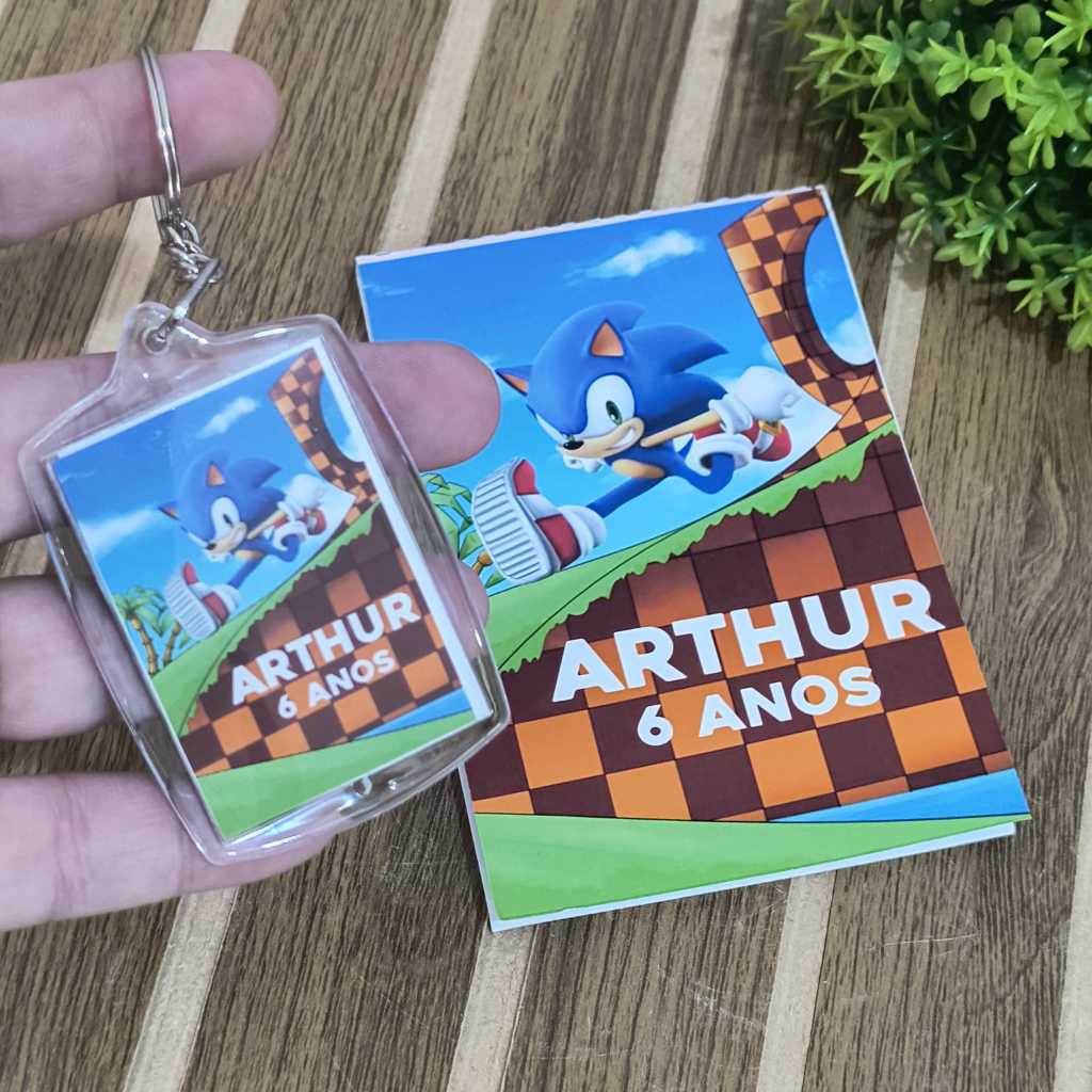 KIT 10 A 30 CHAVEIRO + BLOQUINHO PERSONALIZADO LEMBRANCINHA FESTA DE ANIVERSÁRIO SONIC - TODOS OS TEMAS