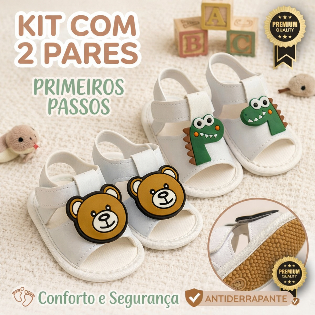 Kit 2 Pares Papete Bebê Menino Confortável Antiderrapante Macia Primeiros Passos