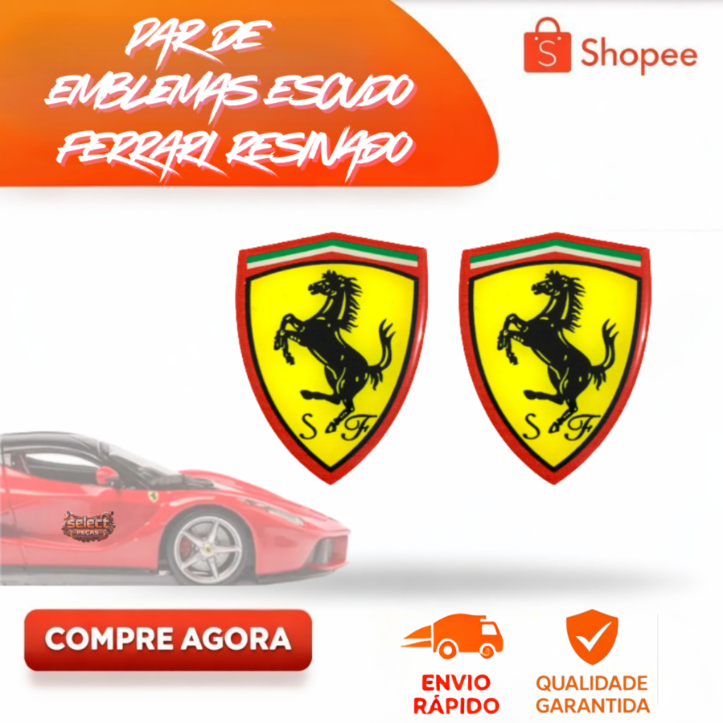 Kit com 2 Adesivos Escudo Emblemas Resinados Auto Colantes da Ferrari