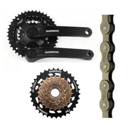 Kit Shimano Tourney Indexado 21v - Catraca Megarange + Pedivela Shimano 48d + Corrente Fina Yaban