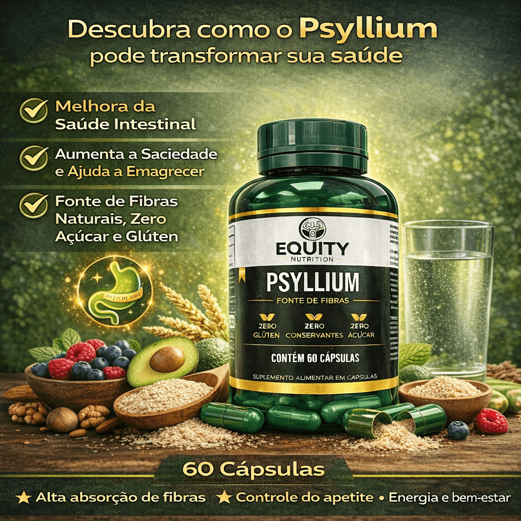 Psyllium 450mg 60 Cápsulas  Fonte de Fibras para Saúde Intestinal Equity Nutrition