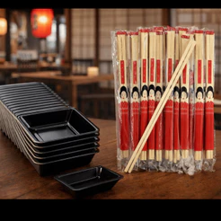 Kit Pares de Hashi + Berço molheira de shoyu - Para sushi, restaurante, delivery