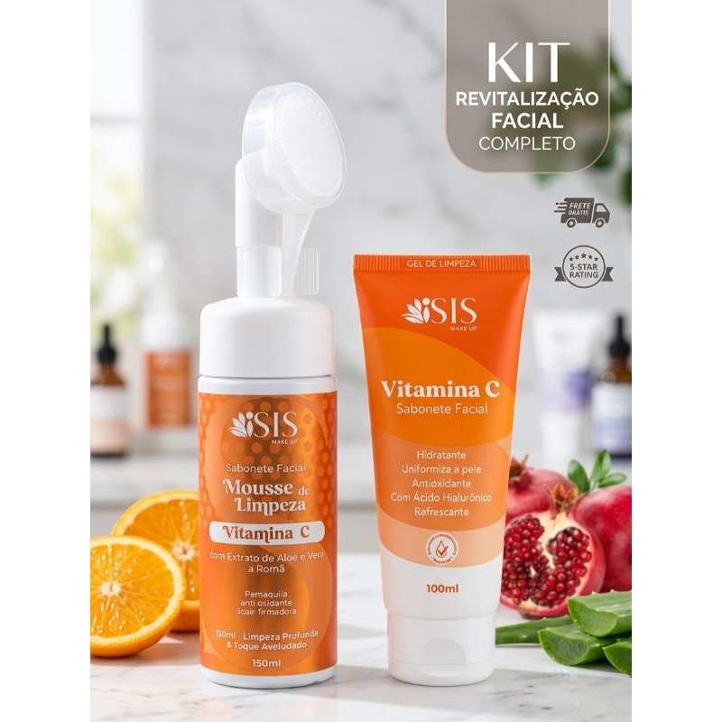 Kit Pele de Boneca: Mousse de Limpeza + Sabonete Vitamina C + Mimo ✨ Revitalização Facial Completa 🍊