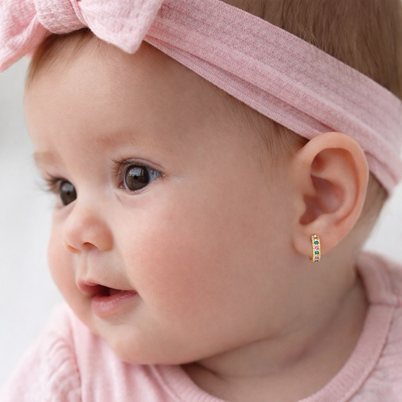 Brinco Infantil Bebê Juvenil e  Adulto Argolinha Click Colorida Banho Ouro 18k