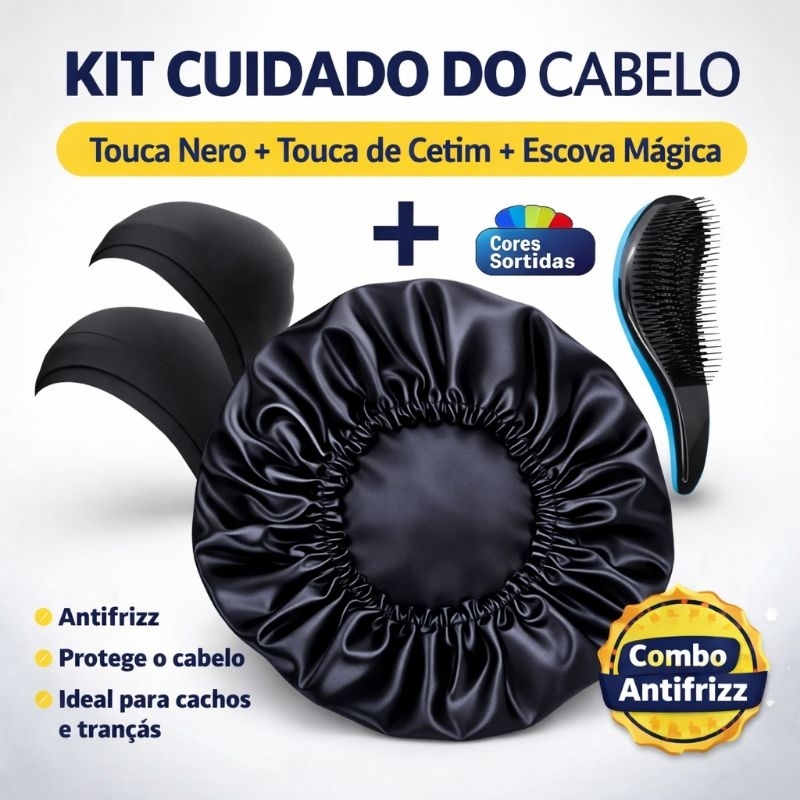 Kit Day After Premium Touca de Cetim 2 Toucas Nero Wig Cap + Escova Mágica Cabelos Definidos Cores Sortidas em Oferta na Shopee