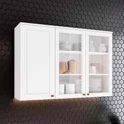 Armário Aéreo 3 Portas com Vidro Americana Henn 120cm