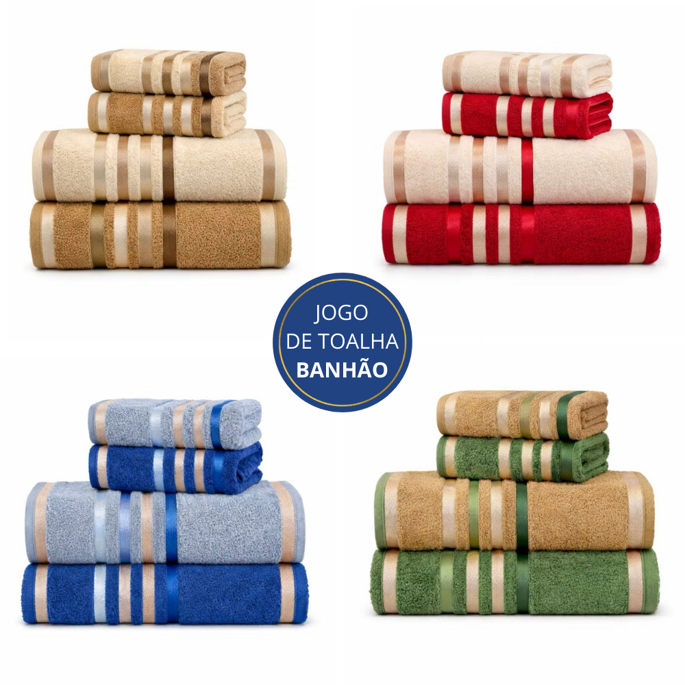 Jogo de Toalha Gigante Banhão e Rosto 4 Peças 100% Algodão Ótima Absorção Felpuda Macia Colore