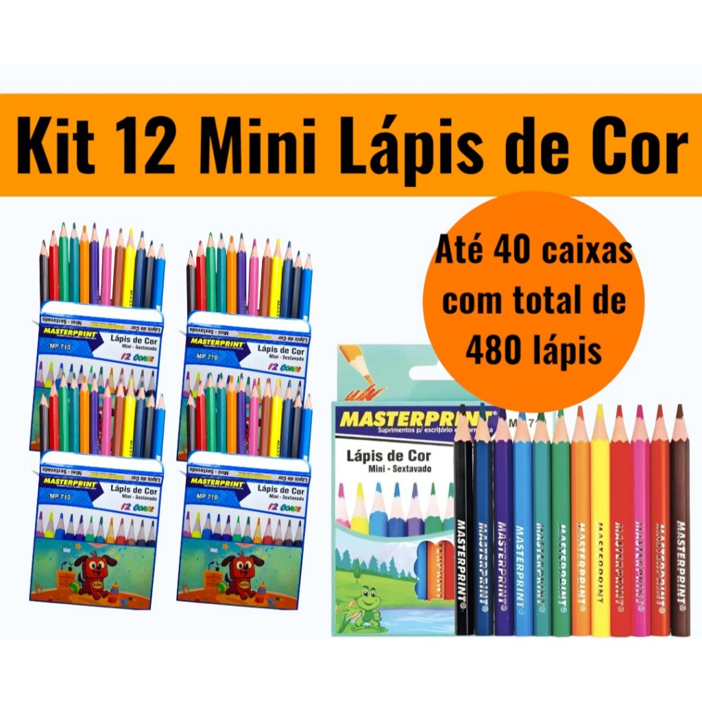 Kit Mini Lápis de Cor 12 Cores Sextavado (Kits com 5, 10,15 e 20 e 30 caixas)