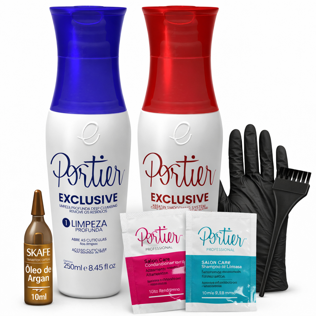 Escova Progressiva Exclusive Portier Alisamento Intenso + Kit Utensílios Progressiva 2x250ml