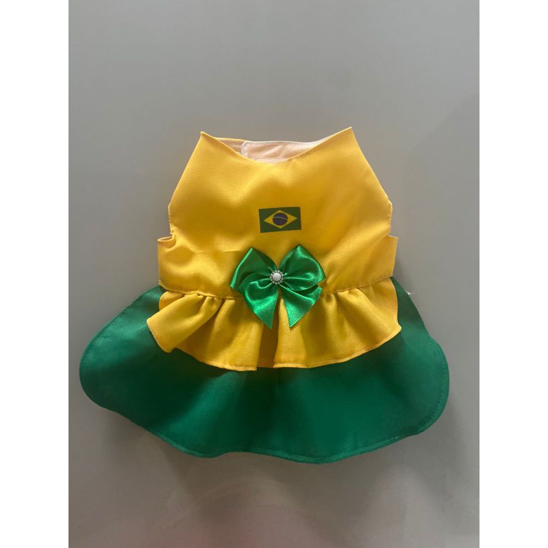 Vestido Pet Brasil para Cachorro Roupa Copa do Brasil Pet Laço Verde