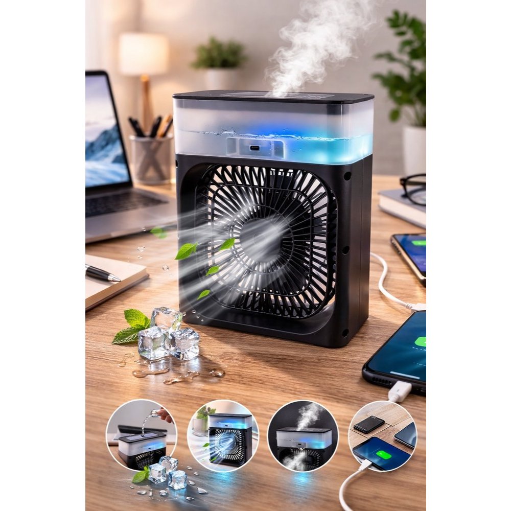 Climatizador umidificador ventilador portátil refrescante verão mesa cabeceira USB