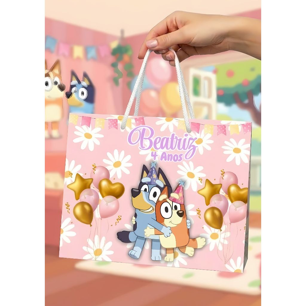 Sacolinha BLUEY ROSA Personalizado Sacolinha Lembrancinha Aniversário