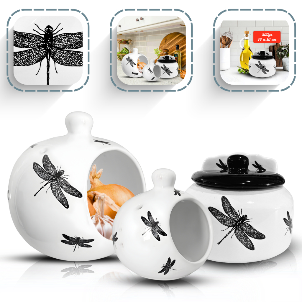 Kit Saleiro com Tampa Porta Cebola Alho Cerâmica Decoração Cozinha Grande Utensílio Exclusivo Multiuso