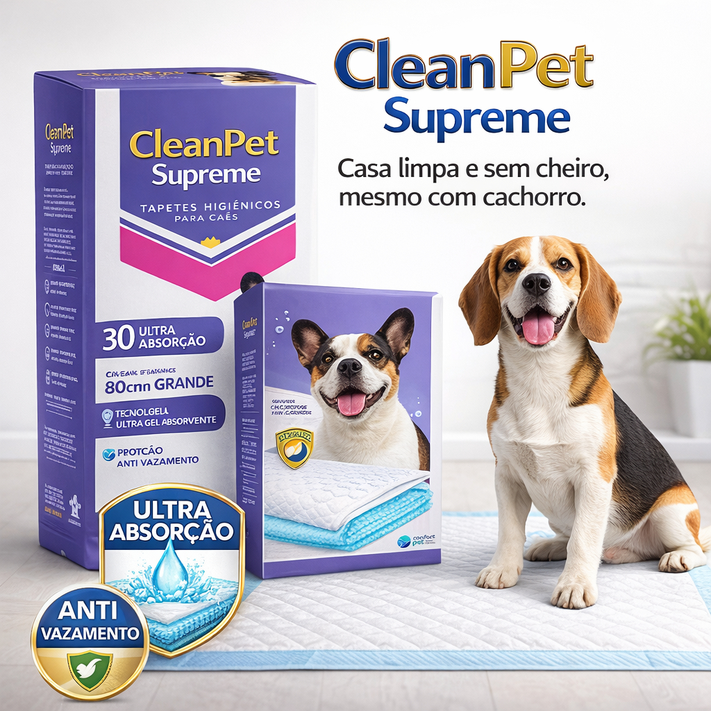 Tapete Higiênico para Cachorro 80x60cm Super Absorvente 30un CleanPet Supreme Anti Vazamento
