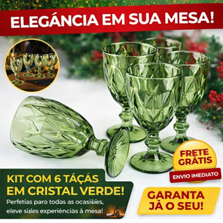 Jogo de Taças Diamante Diamond PREMIUM Vidro VERDE Agua Suco 330Ml em Oferta na Shopee