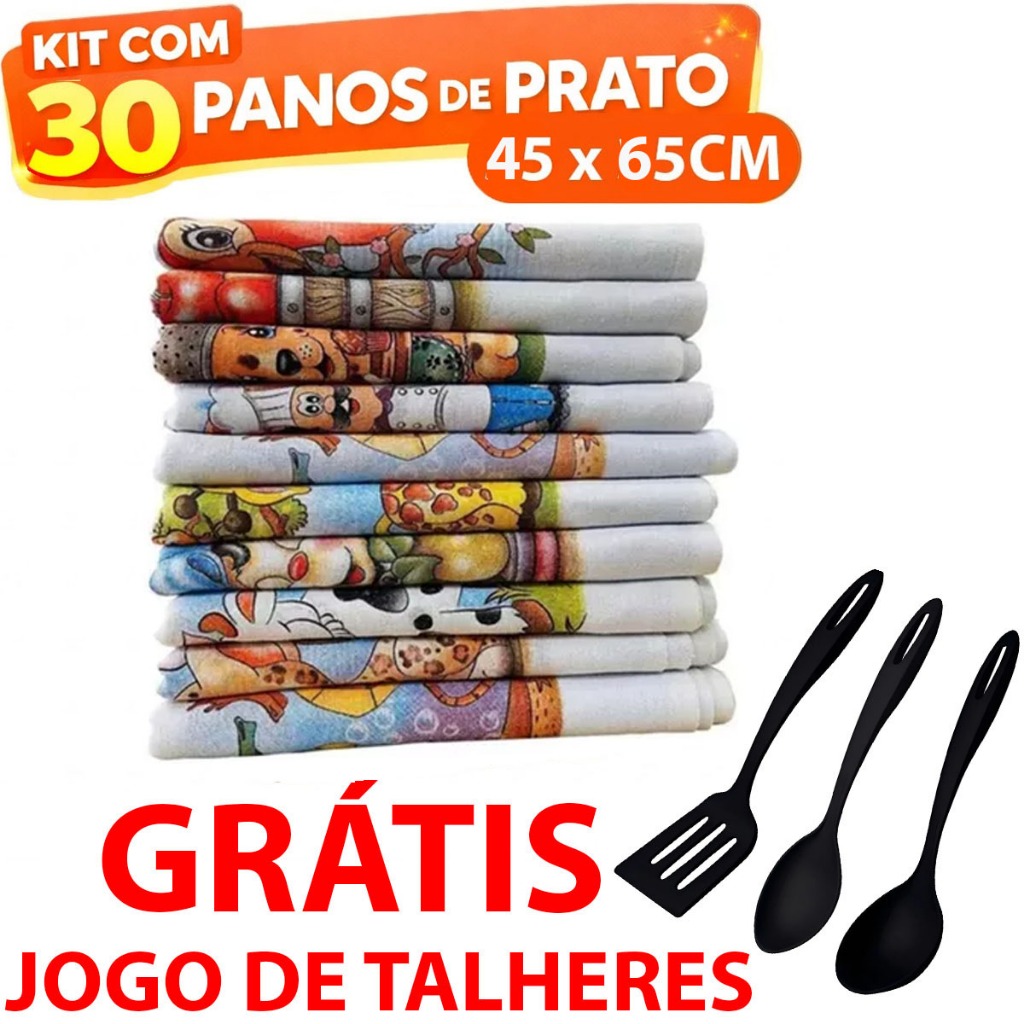 Kit 30 e 10 Panos De Prato Atoalhados Felpudos Super Absorvente Macio Estampados Seca Pratos Panelas
