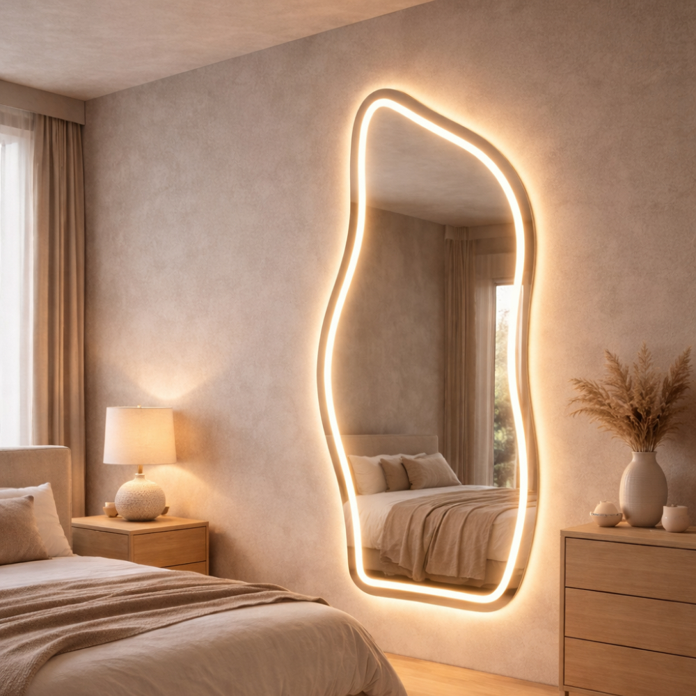 Espelho Orgânico FLAME JAETEADO 120x50cm Com LED Touch 3 Cores Decorativo Moderno