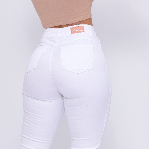 Calça Skinny Branca Feminina de Sarja com Lycra Cintura Alta Modelo Levanta Bumbum em Oferta na Shopee