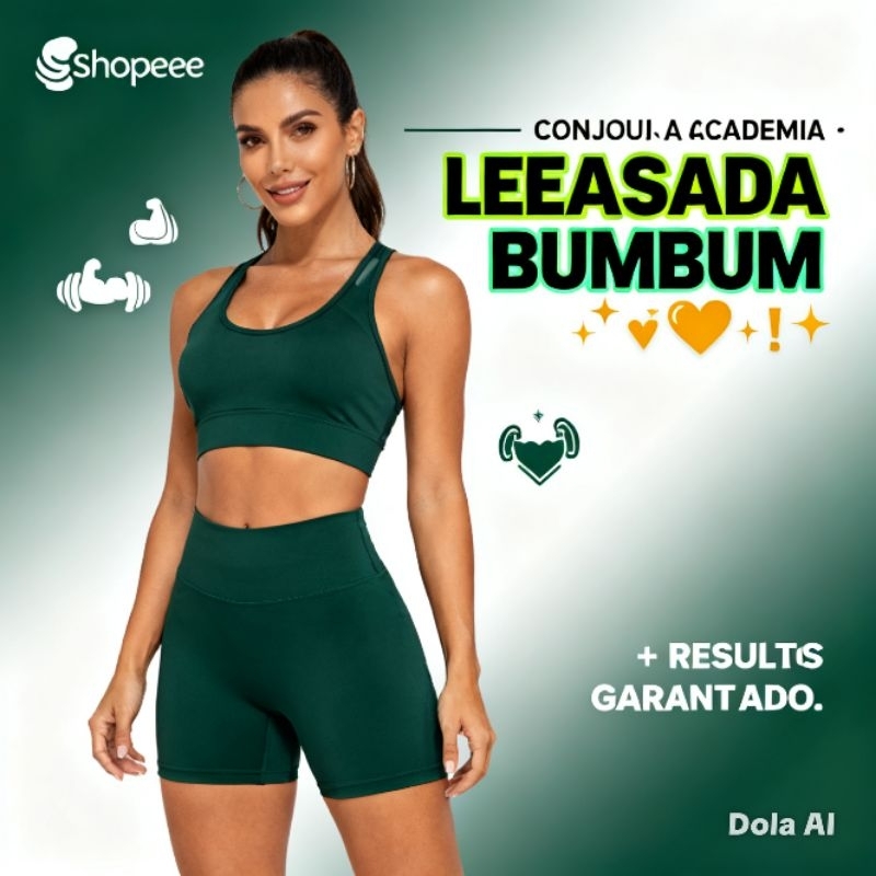 Conjunto Academia Fitness Levanta Bumbum Verde Escuro Verde-escuro