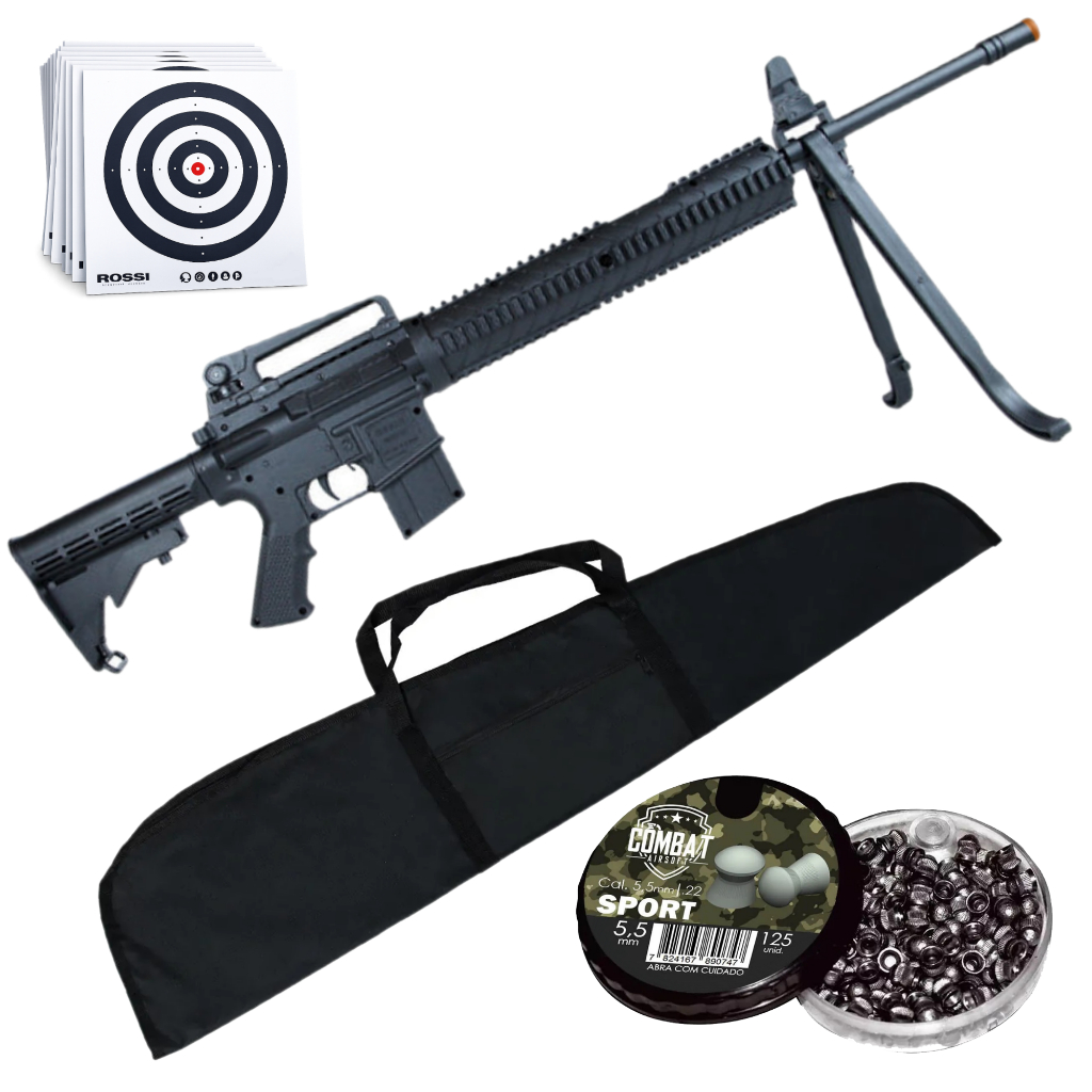 Rifle Chumbinho M16 Nitro 60kg 550 + Bipé: Potente E Precisa