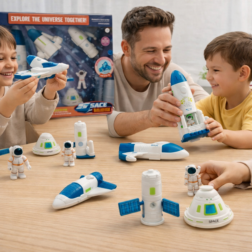 Kit Brinquedo Espacial Nave Foguete Astronauta Educativo Infantil 7 Pecas