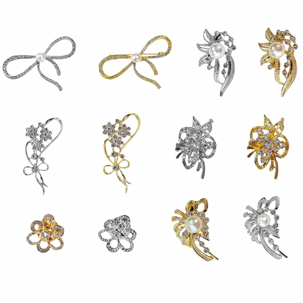 Kit 4 Broches Em Metal Com Alfinete Pedras Strass Lenço Manga Roupa Dourado Prata em Oferta na Shopee