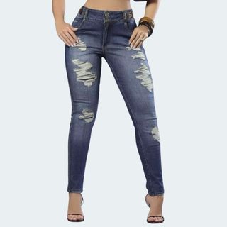 Calça feminina Boyfriend Confortável e Sofisticada com Toque Destroyed Pit Bull Jeans com bojo removivel.