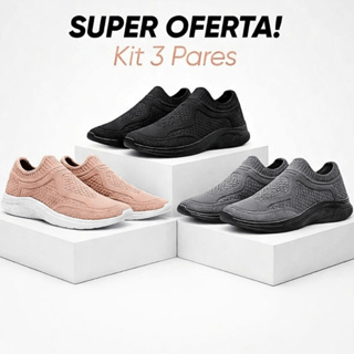 Kit 3 Pares Tênis Meia Feminino Academia Slip On Ortopédico Caminhada Esportivo em Oferta na Shopee