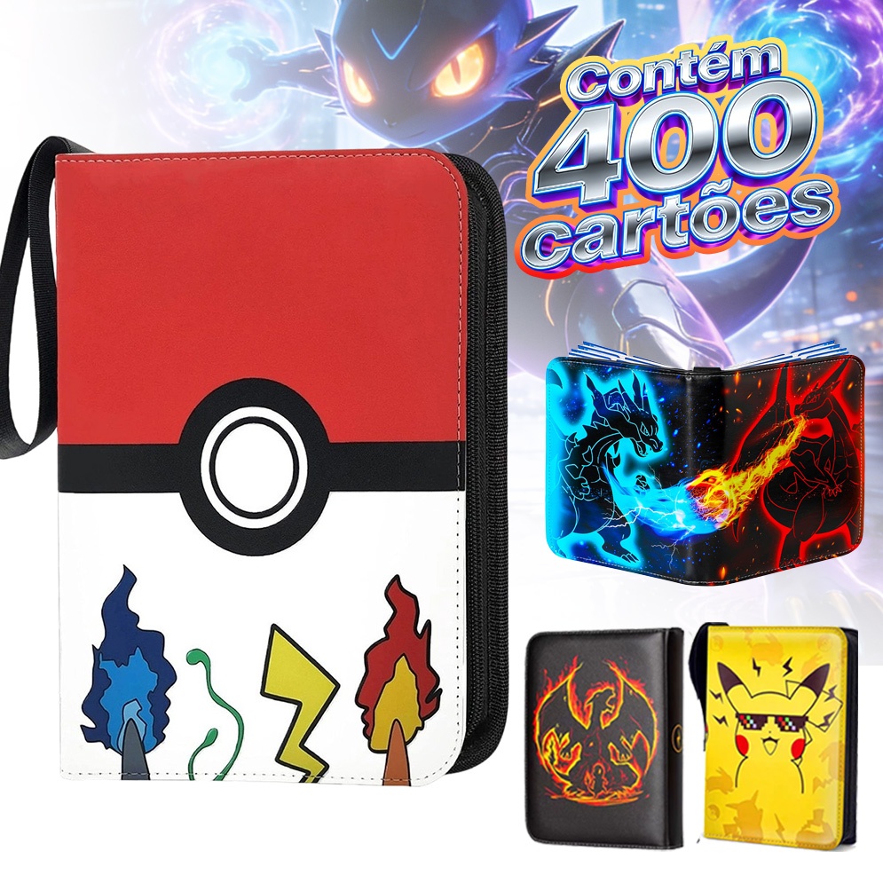 Álbum Fichário Pokémon p/ 400 Cards Colecionador Pasta com Zíper Fichário em Oferta na Shopee