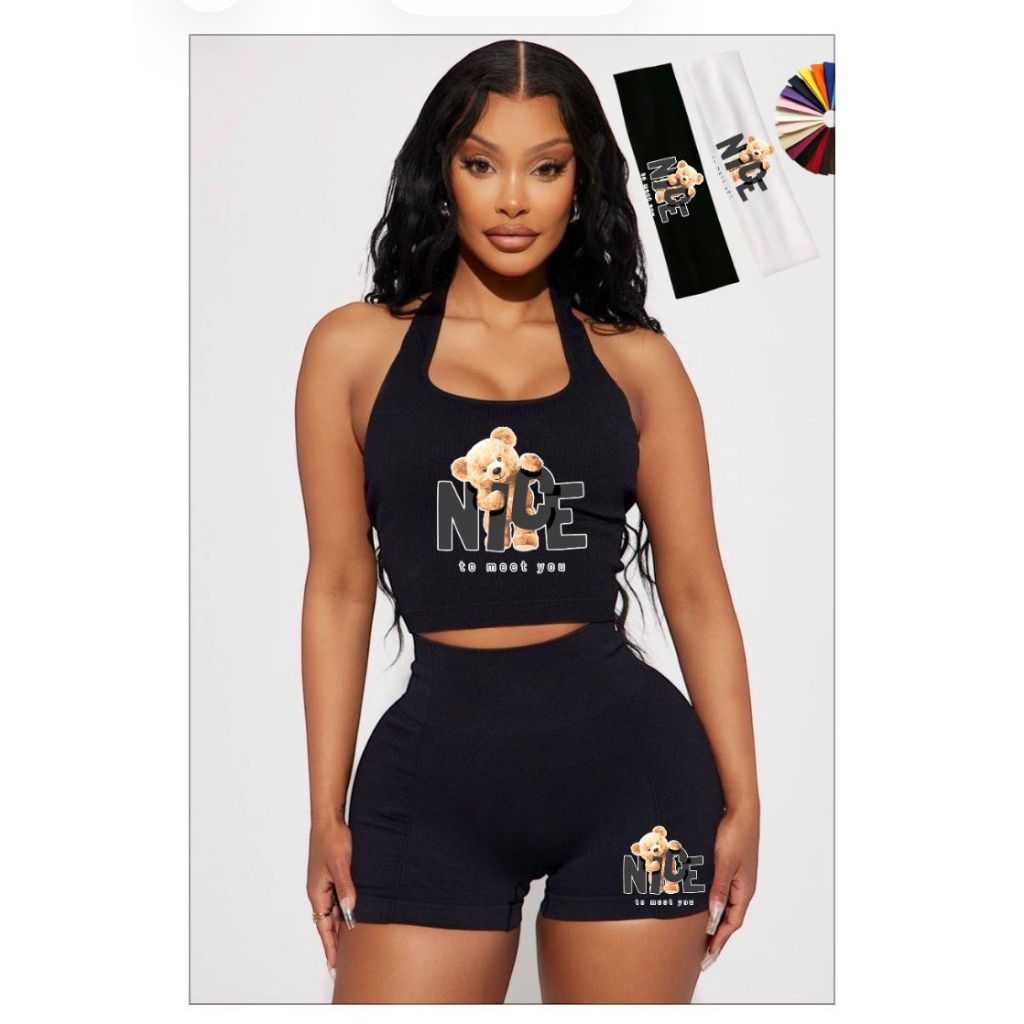 Kit Conjunto Fitness + faixa esportiva estampada combinando  para Academia Top e Short Super Confortável com Compressão