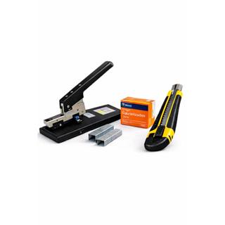 Kit Grampeador Profissional Até 100 Folhas + 1000 Grampos 23/10 + Estilete 18mm Cabo Emborrachado Escritório Reforçado em Oferta na Shopee