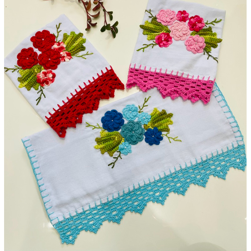 Kit 3 panos de prato de crochê coleção floral 🌷