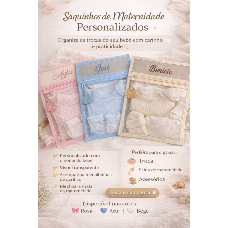 Saco de Maternidade Personalizado com Nome | Organizador Bebê Transparente | Saquinho Roupa Maternidade