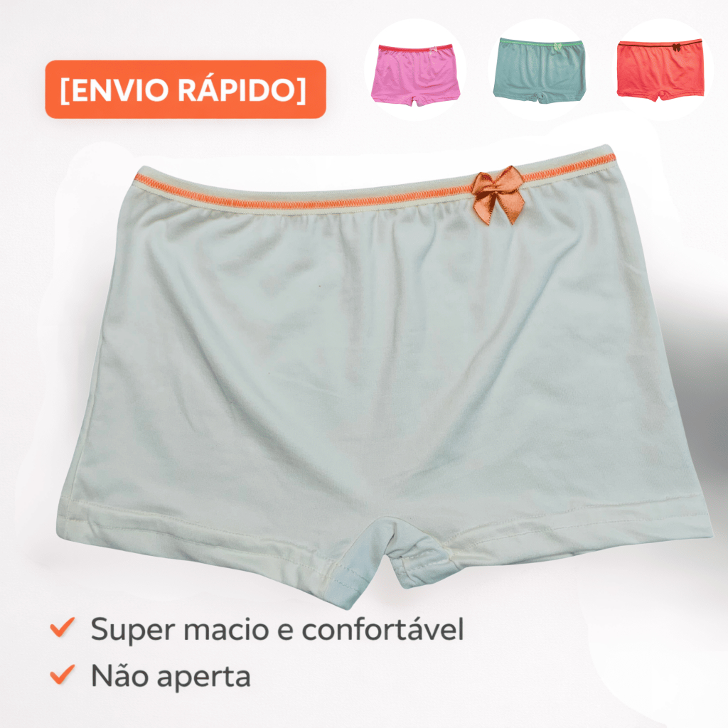 Kit Calcinha Boxer Infantil Menina Shortinho Algodão Macio Respirável 2 4 6 8 10 ANOS