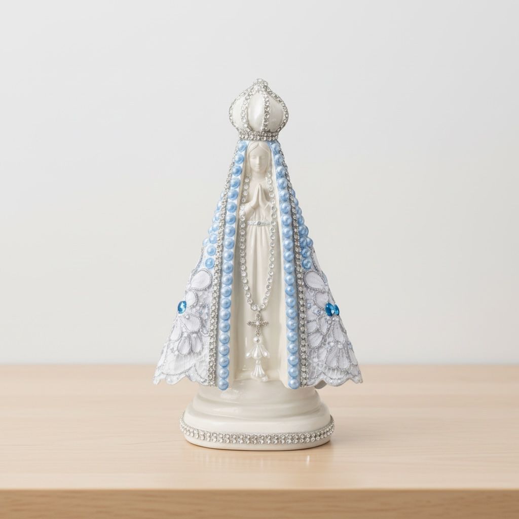 Imagem Nossa Senhora Aparecida Perola Azul Trabalhada 23cm