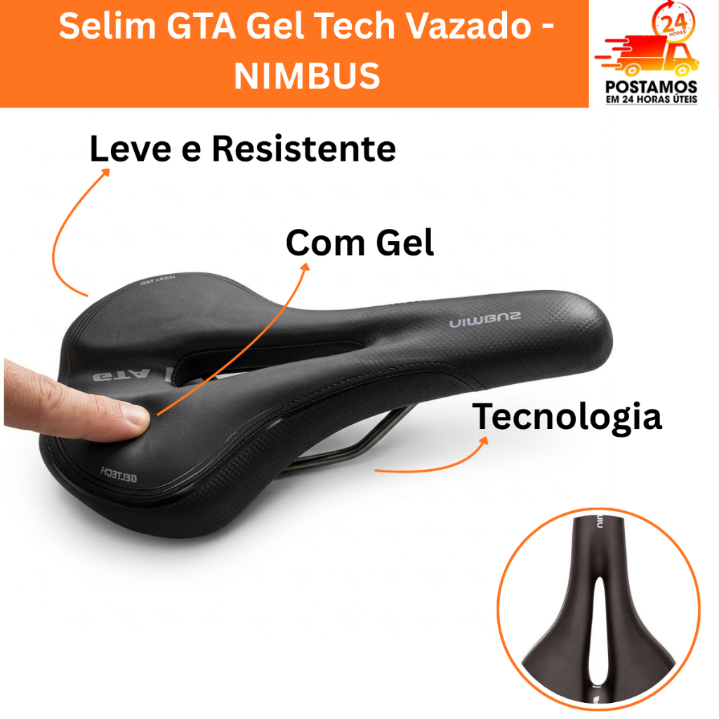 Banco Bicicleta Selim Bike GTA Gel Tech Nimbus Vazado Mountain Bike MTB Preto