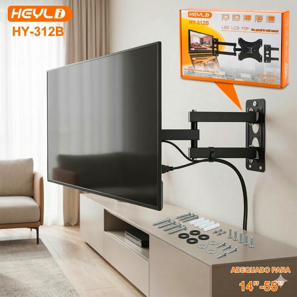 Suporte Articulado para TV´s de 10'’-55'’ Polegadas Retrátil Inclinação ±15° VESA 75x75–200x200 35kg em Oferta na Shopee