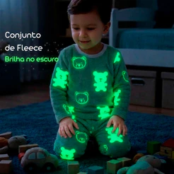 Conjunto Infantil Pijama Fleece Blusa Manga comprida E Calça Tecido Peluciado Brilha no Escuro 440