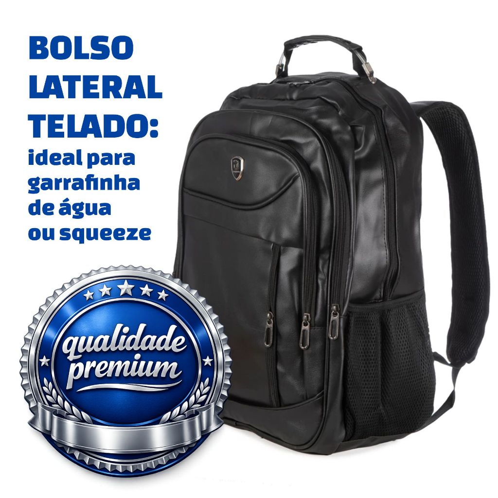 Mochila Executiva Notebook 19" Grande 45L Couro Sintético Reforçada Trabalho Faculdade Viagem