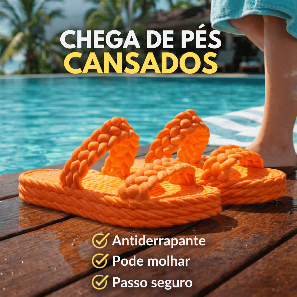 Chinelo Trança Duas Tiras Papete Flatform Macia Antiderrapante Confortável