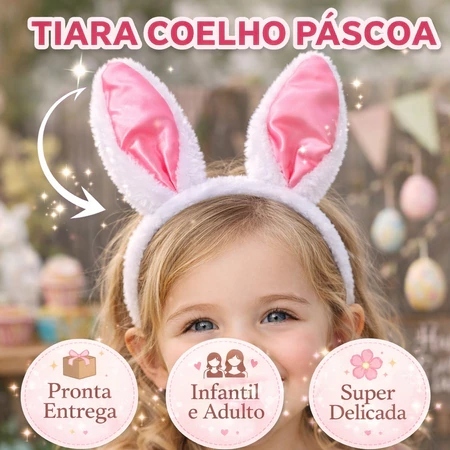 Tiara Orelha Coelho Pelúcia Luxo Páscoa Fantasia Infantil Adulto Macia