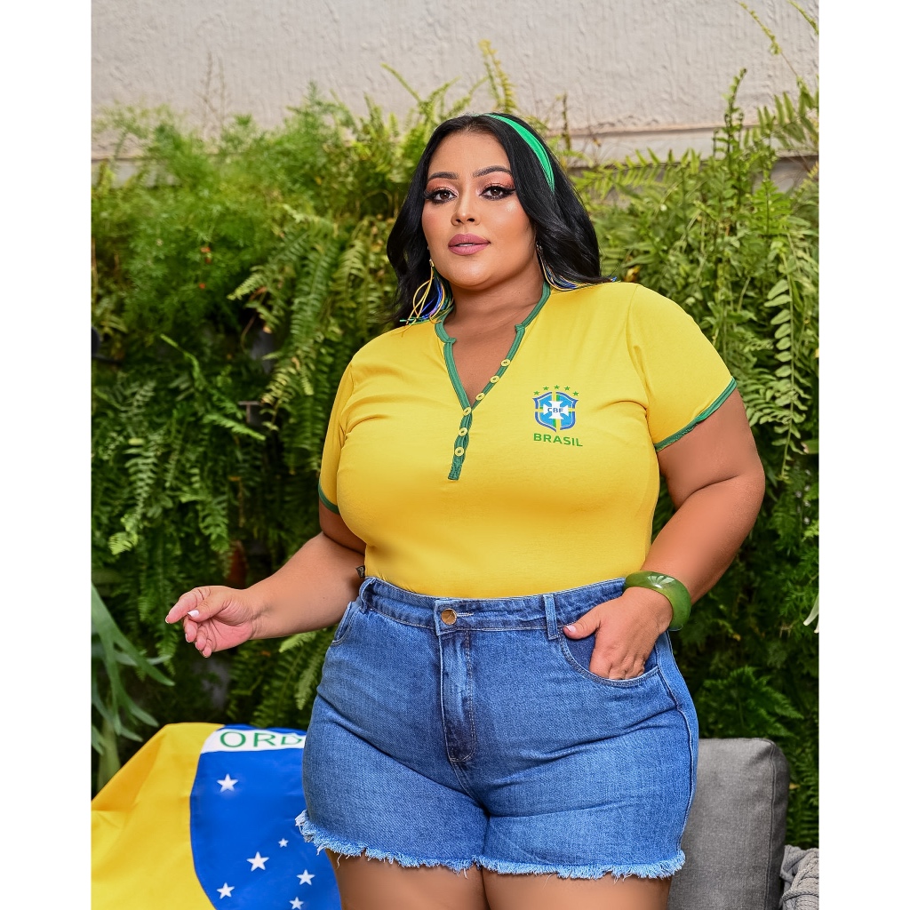 Blusa Do Brasil Plus Size Algodão Com Detalhe Confortável